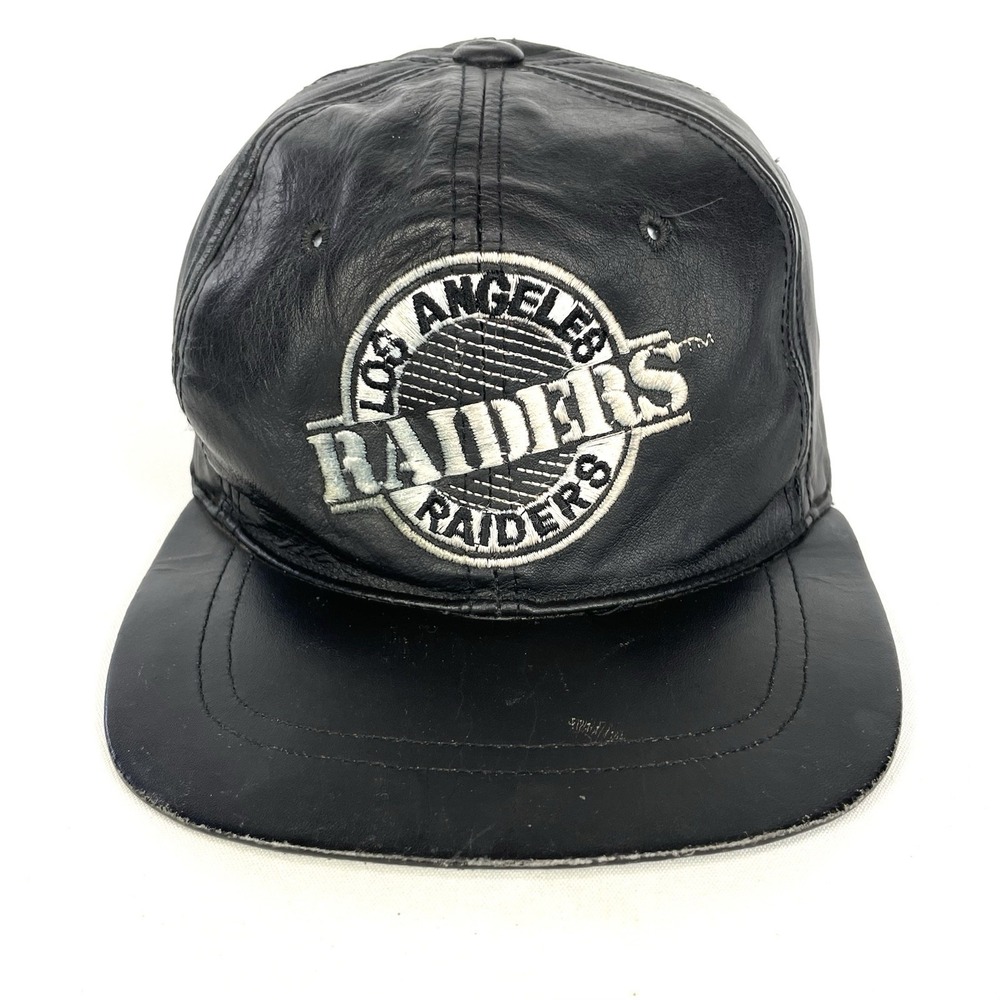 Vintage Los Angeles Raiders NFL Leather Cap Hat Leathers By Universal Black OS